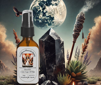 Goddess Phoenix Rising - Moon Water Obsidian Crystal Infused Elixir Clary Sage Oil Mist