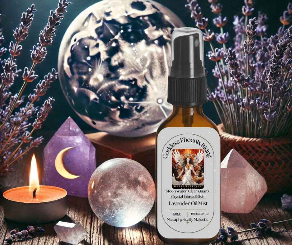 Goddess Phoenix Rising - Moon Water Clear Quartz Crystal Infused Elixir Lavender Oil Mist