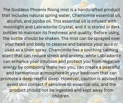 Goddess Phoenix Rising - Moon Water Labradorite Crystal Infused Elixir Chamomile Oil Mist